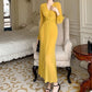 Elegant V-Neck Pleated Bodycon Maxi Dress