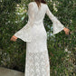 Lace Flared Sleeves Split Hem Waisted Dress