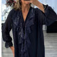 Women's V-Neck Chiffon Sequin Long Sleeve Shirt