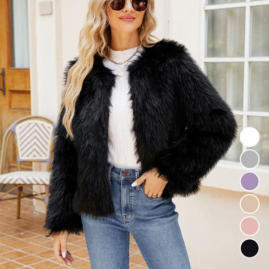 Long sleeve warm cropped coat for women