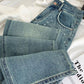 Rhinestone High Waisted Straight Leg Jeans