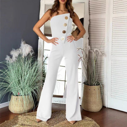 Sleeveless Button Embellished Wide Leg Jumpsuit