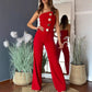 Sleeveless Button Embellished Wide Leg Jumpsuit