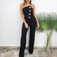 Sleeveless Button Embellished Wide Leg Jumpsuit