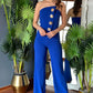 Sleeveless Button Embellished Wide Leg Jumpsuit