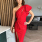 Sloped Shoulders Cut-Out Ruffle Sleeve Dress