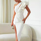 Sloped Shoulders Cut-Out Ruffle Sleeve Dress