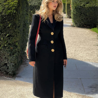 Elegant Solid Color Lapel Button Front Coat