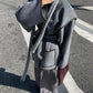 Women's Chic Gray Wrap Coat with Belt