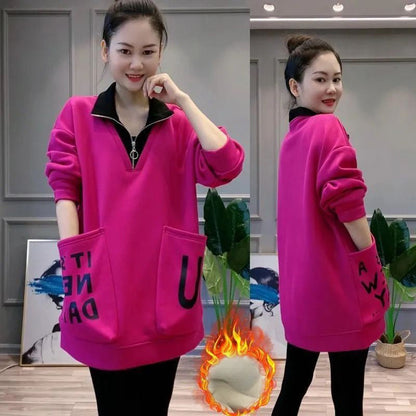 Women's Warm Half Zipper Neck Top with Large Pockets