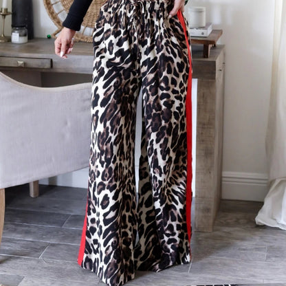 Women's Leopard Print Patchwork Wide Leg Pants