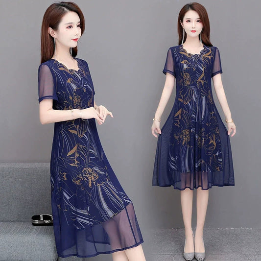 Elegant Short Sleeve Mesh Dress