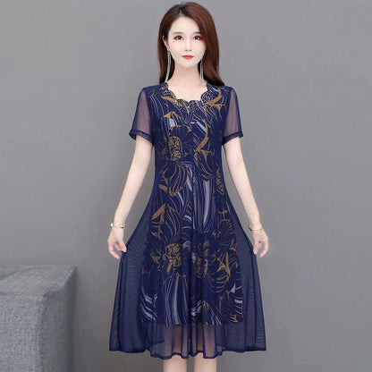 Elegant Short Sleeve Mesh Dress