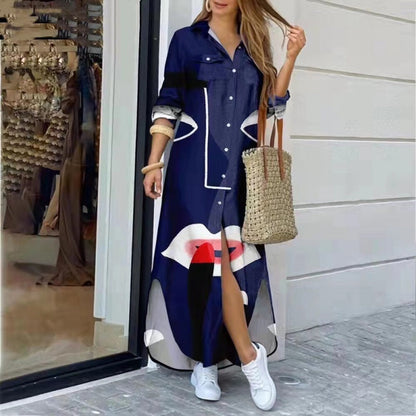 Women's Colorful Abstract Print Maxi Dress with Side Slits