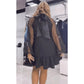 Mesh Long Sleeve Dress with Pleated Hem