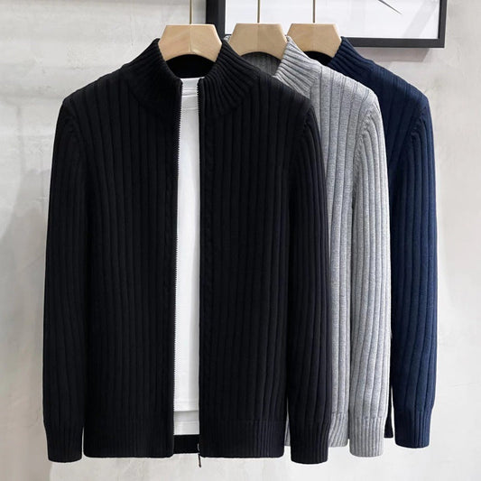 Men's Zipper Knit Sweater with Half-High Neck