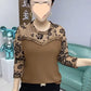 Women’s Mesh Long-Sleeve Round Neck Print Tops