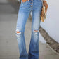 🔥🔥90S VINTAGE BUTTON FLY KNEE FRAYED HIGH WAIST FLARE JEANS