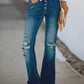 🔥🔥90S VINTAGE BUTTON FLY KNEE FRAYED HIGH WAIST FLARE JEANS
