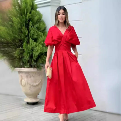 Elegant V-Neck A-Line Princess Sleeve Dress