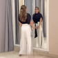 Drawstring Waist Slimming Top & Wide-Leg Pants Set
