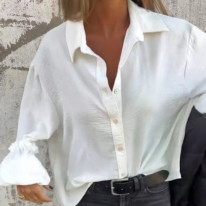 Women's Solid Long Sleeve Button Down Shirt