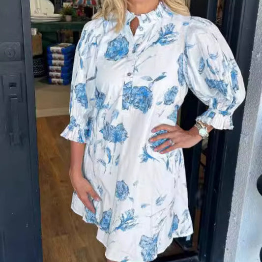 49% Rabatt!🔥Modisches Kleid mit Blumenmuster, Puffärmeln und Taillenband