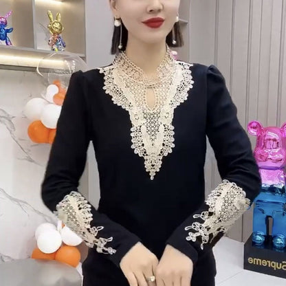 Women's Lace Patchwork Long Sleeve Top