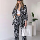 Chic Women's Zebra Print Shirt & Pants Set