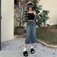 High-Waisted Denim Skirt With Slit