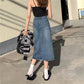 High-Waisted Denim Skirt With Slit