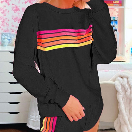 Loose Casual Patchwork Color Block Top & Shorts Set