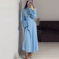Women's Elegant Waisted Long-Sleeve Maxi Dresses