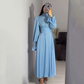 Women's Elegant Waisted Long-Sleeve Maxi Dresses