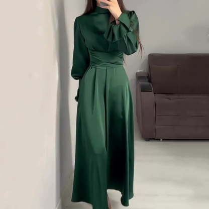 Women's Elegant Waisted Long-Sleeve Maxi Dresses
