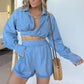 Women's Sexy Denim Crop Top & Shorts Two-Piece Set