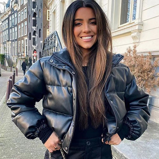 Women's PU Leather Quilted Jacket
