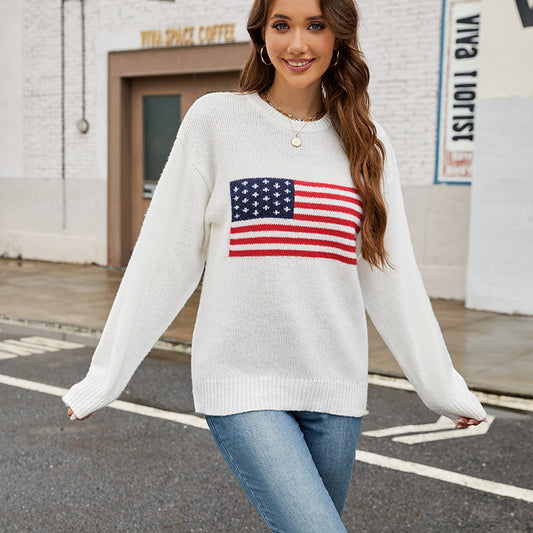 Women's Classic Flag Crew Neck Long Sleeve Sweater