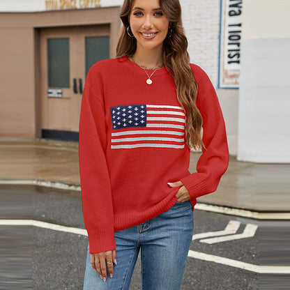 Women's Classic Flag Crew Neck Long Sleeve Sweater