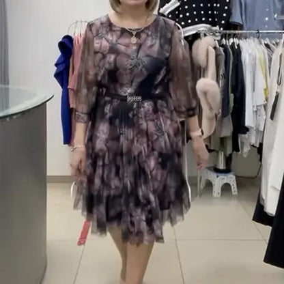 Women’s Elegant Floral Tulle Layered Dress