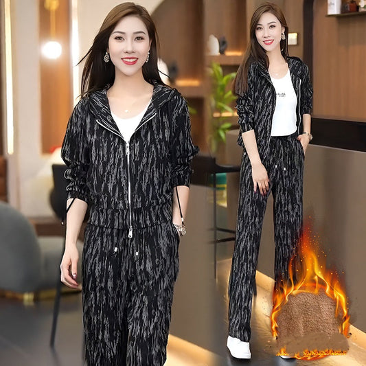 Winter Zip-Up Hoodie Top & Pants 2-Piece Set