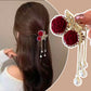 Elegant Velvet Rose Hair Clip with Pearls