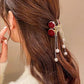 Elegant Velvet Rose Hair Clip with Pearls