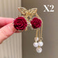 Elegant Velvet Rose Hair Clip with Pearls