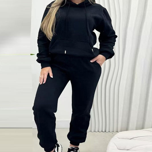 Women's Solid Color Casual Warm Top ＆Pants Two Piece Set