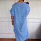 Casual Cotton Linen V-Neck Tassel Slit Dress