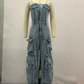 Women's Retro Denim Strapless Cargo Jumpsuit