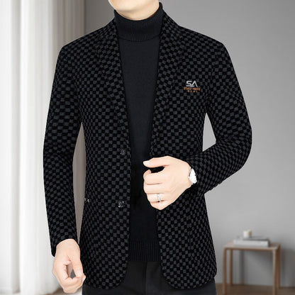 Men's Plaid Lapel Double Button Pocket Coat