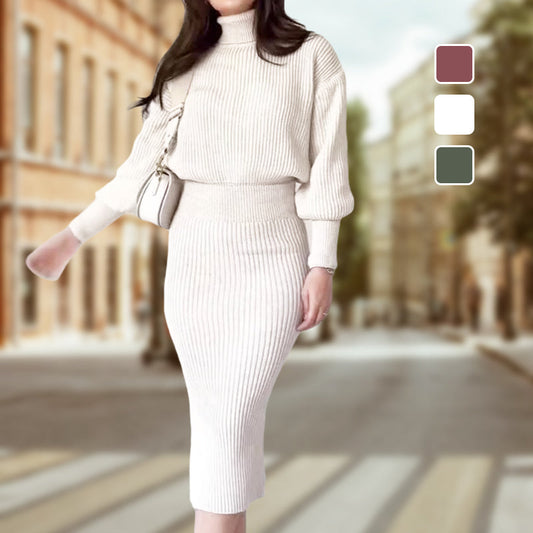 Women's Turtleneck Knitted Sweater ＆ Skirt 2-Piece Set