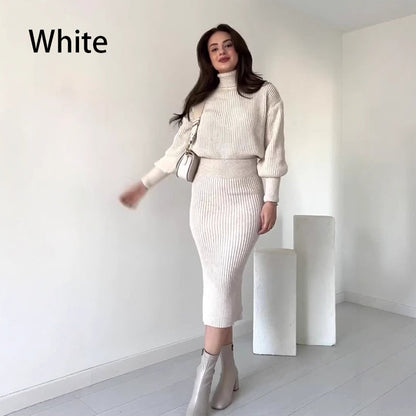 Women's Turtleneck Knitted Sweater ＆ Skirt 2-Piece Set